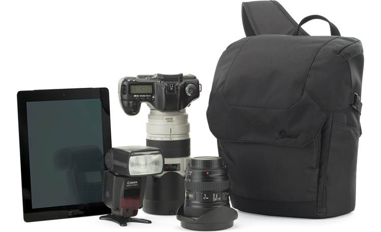Lowepro Urban Photo Sling 250 shown with typical cargo: cameras, accessories, and tablet (not included)