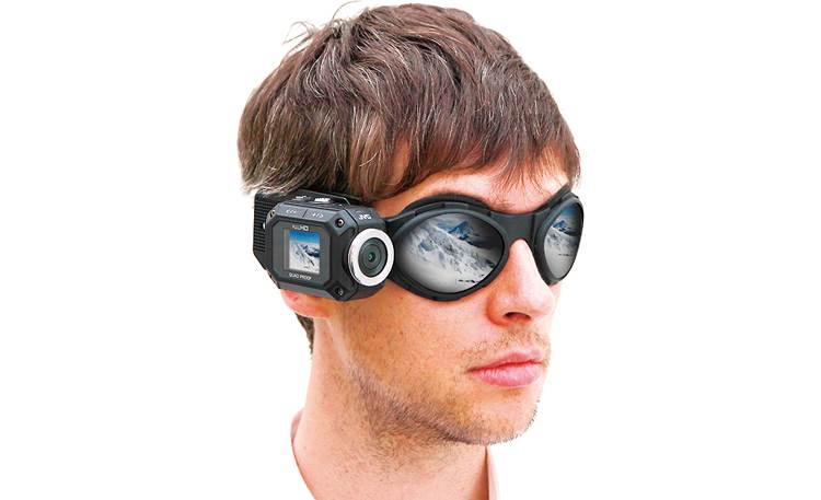 JVC Adixxion GC-XA1 Goggle mount positioned on head (goggles not included)