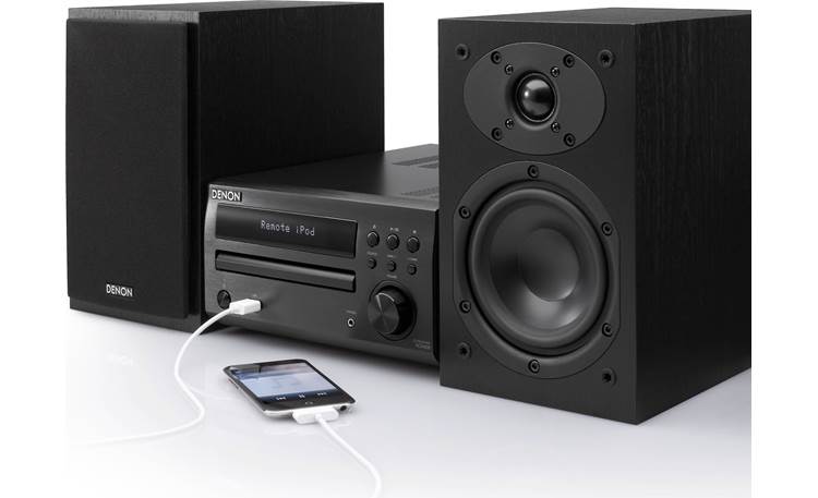 Denon D-M39S Angled view with iPod® connected (iPod not included)