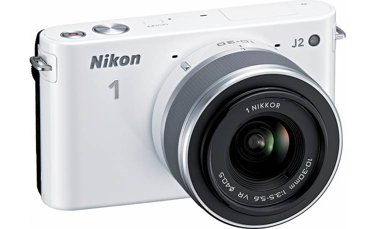 Nikon 1 J2 with 10-30mm VR Lens Front, 3/4 view, from left