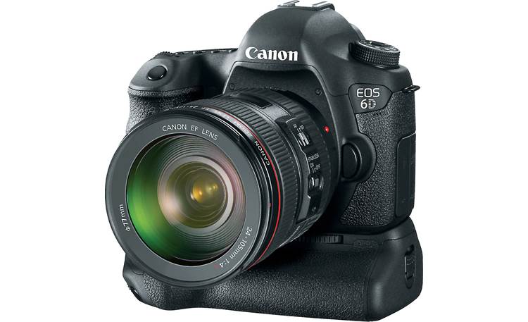 Canon EOS 6D Kit Front, 3/4 view from right, shown with optional battery grip (not included)