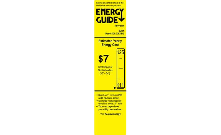 Sony KDL-32EX340 EnergyGuide label