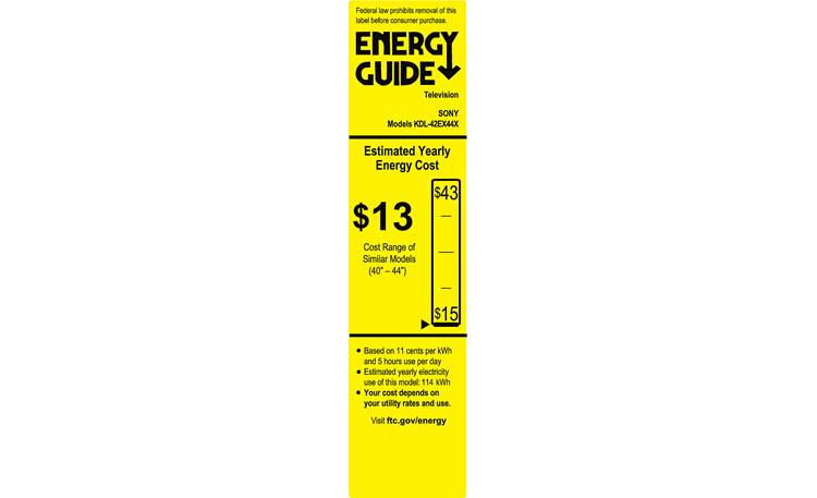 Sony KDL-42EX440 EnergyGuide label