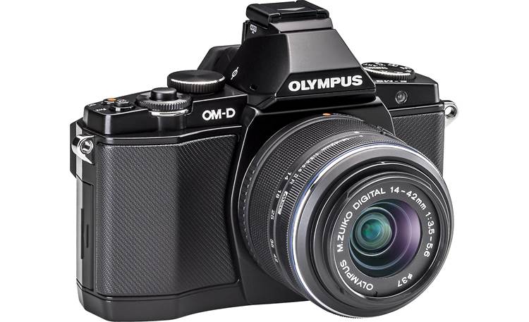 Olympus OM-D E-M5 3X Zoom Lens Kit Front, 3/4 view, from left