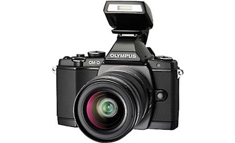 Olympus OM-D E-M5 4.2X Zoom Lens Kit Front, with included external flash