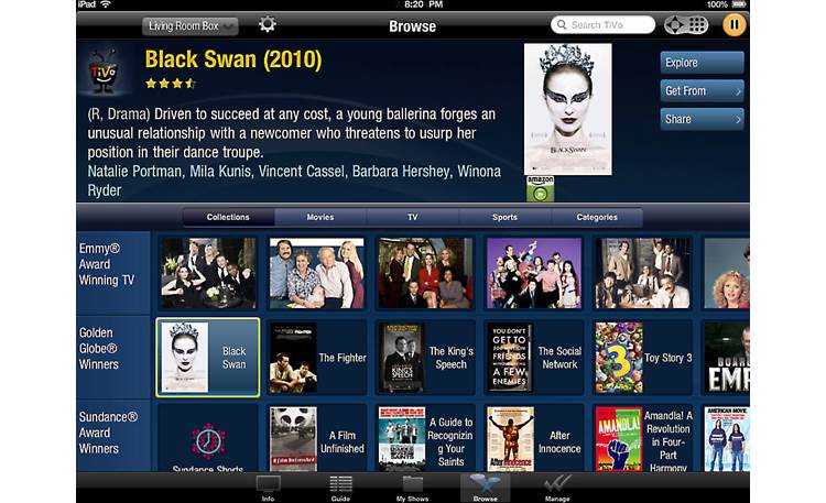 TiVo® Stream Menu screen - Browse