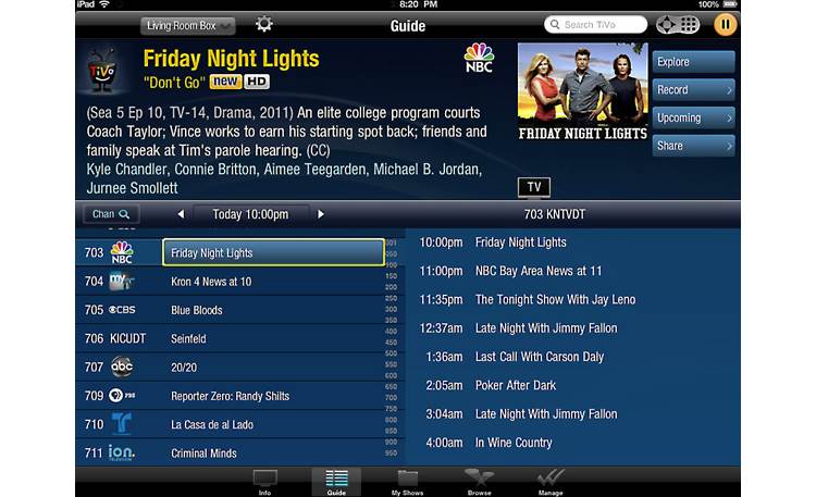 TiVo® Stream Menu screen - Guide