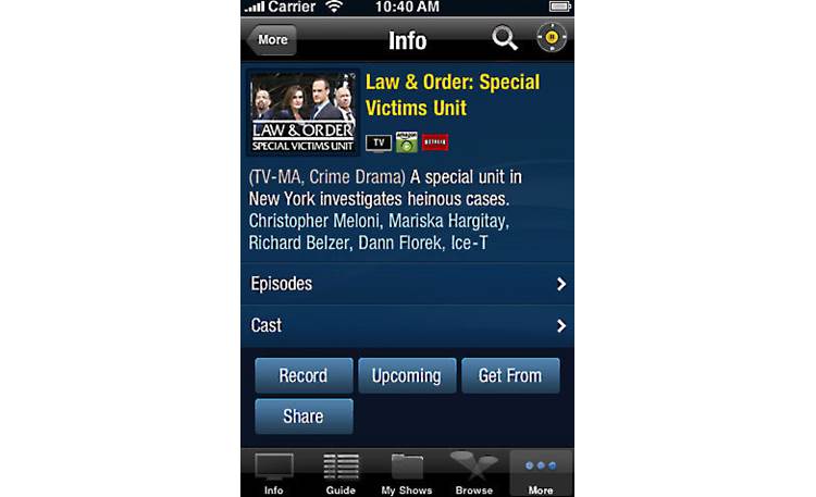 TiVo® Stream Menu screen - Info
