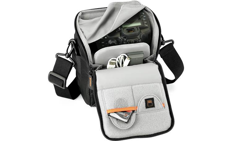 Lowepro Apex 120 AW Interior compartment, fully loaded, featuring microfiber cloth (camera and accessories not included)