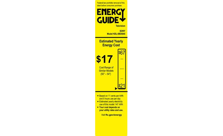 Sony KDL-50EX645 EnergyGuide label