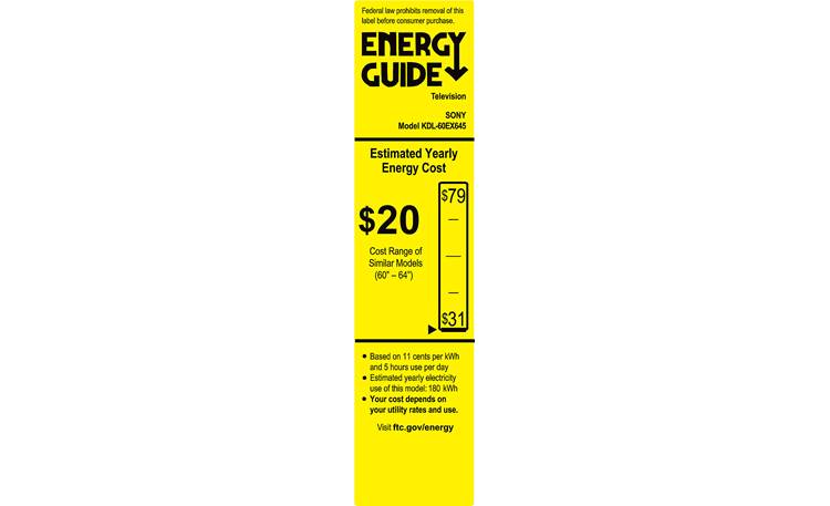 Sony KDL-60EX645 EnergyGuide label