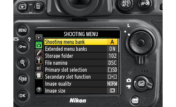 Nikon D800 (no lens included) LCD menu screen