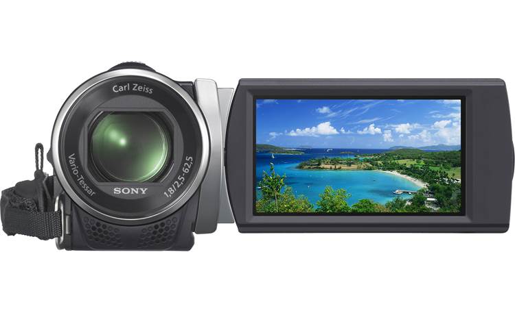 Sony Handycam® HDR-CX200 Front, with flip-out LCD touchscreen display rotated forward