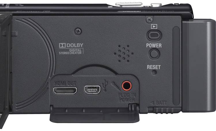 Sony Handycam® HDR-CX260V controls and connector panel (open)