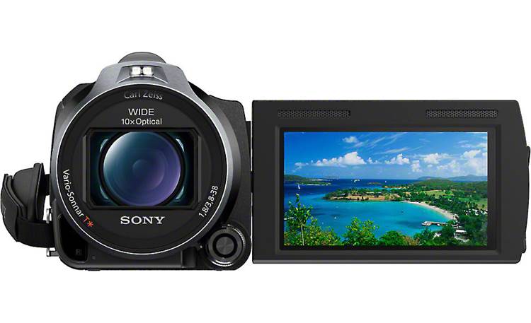 Sony Handycam® HDR-CX760V Front, with flip-out LCD touchscreen display rotated forward
