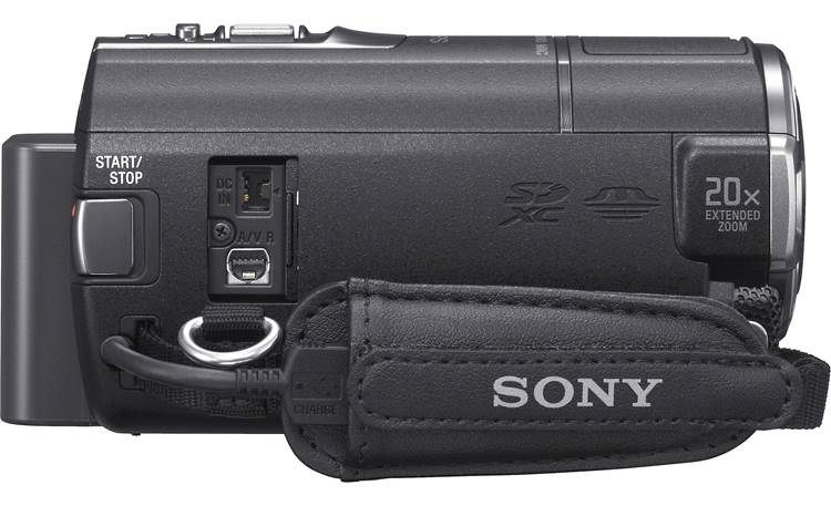 Sony HDR-PJ580V right side view with connector panel open