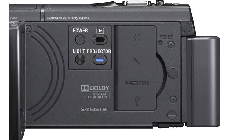 Sony HDR-PJ580V controls and connector panel (closed)