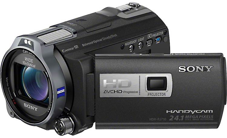 Sony HDR-PJ710V Front, 3/4 view, touchscreen display angled outwards