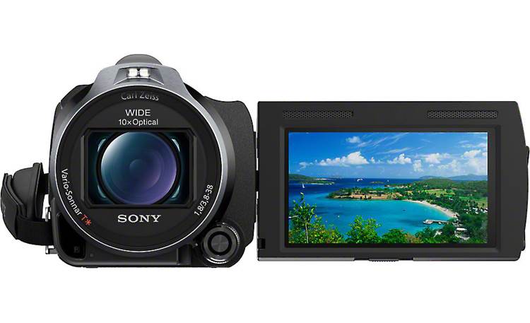 Sony Handycam® HDR-PJ760V Front, with flip-out LCD touchscreen display rotated forward