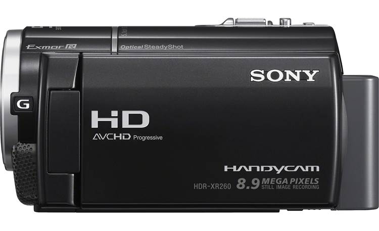 Sony HDR-XR260V left side view, with battery