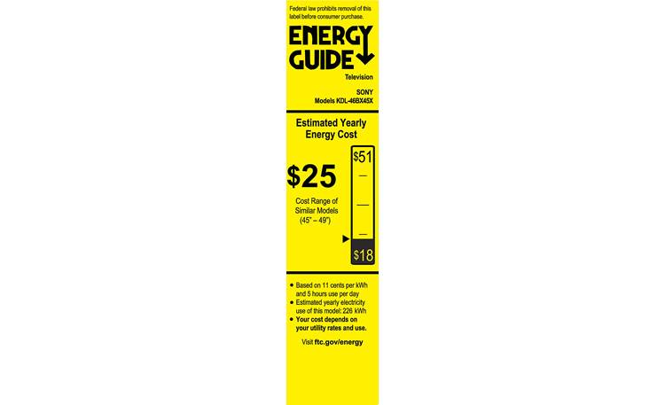 Sony KDL-46BX450 EnergyGuide label