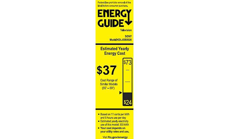 Sony KDL-55BX520 EnergyGuide label