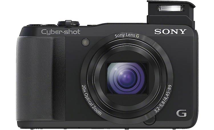 Sony Cyber-shot® DSC-HX30V Front, straight-on, with on-board flash extended