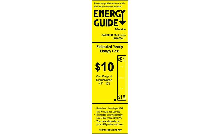 Samsung UN46ES6100 EnergyGuide label