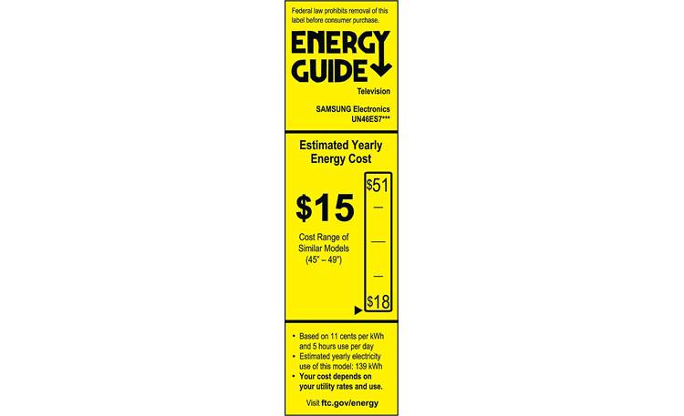 Samsung UN46ES7500 EnergyGuide label
