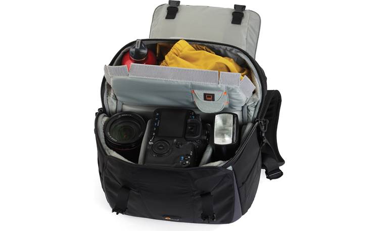 Lowepro Versapack 200 AW Interior view with removable compartment divider (contents not included, Black/Gray model shown)