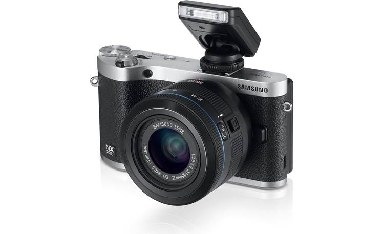 Samsung NX300 Front 3/4 view with SEF8A Flash unit (included)