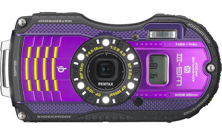 Pentax WG-3 GPS Front display shows time and location data