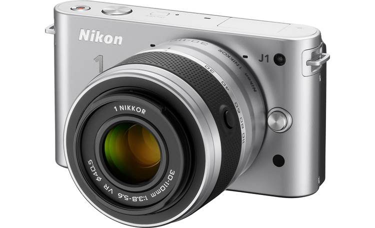 Nikon 1 J1 w/10mm Wide-Angle and 10-30mm VR Lens Front, 3/4 view from right