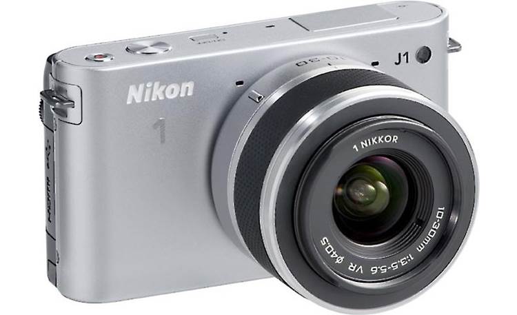 Nikon 1 J1 w/10mm Wide-Angle and 10-30mm VR Lens Front, 3/4 view from left