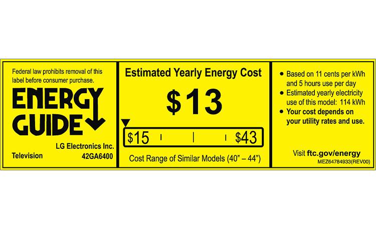 LG 42GA6400 EnergyGuide label