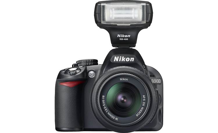 Nikon D3100 Kit with Standard Zoom and Telephoto VR Zoom Lenses Shown with on-board flash extended