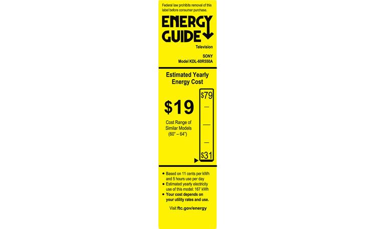 Sony KDL-60R550A EnergyGuide label