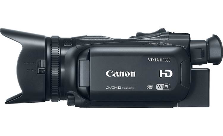 Canon VIXIA HF G30 Left side view, with LCD rotated inward for storage