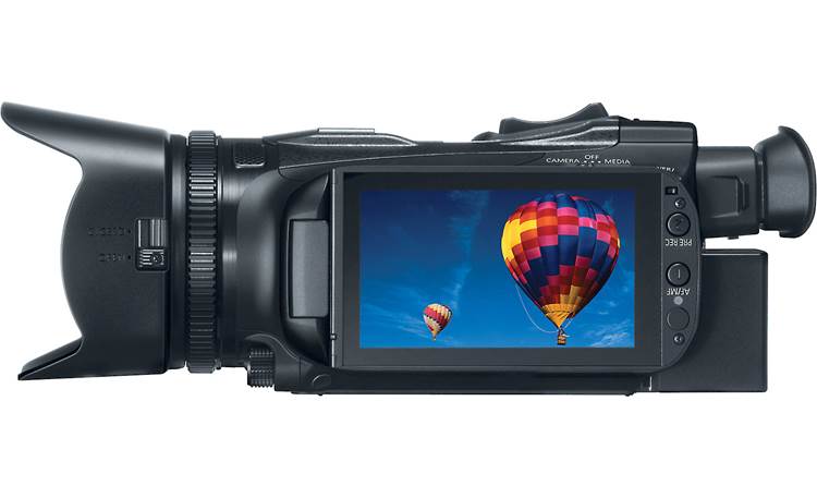 Canon VIXIA HF G30 Left side view, with LCD rotated outward for monitoring