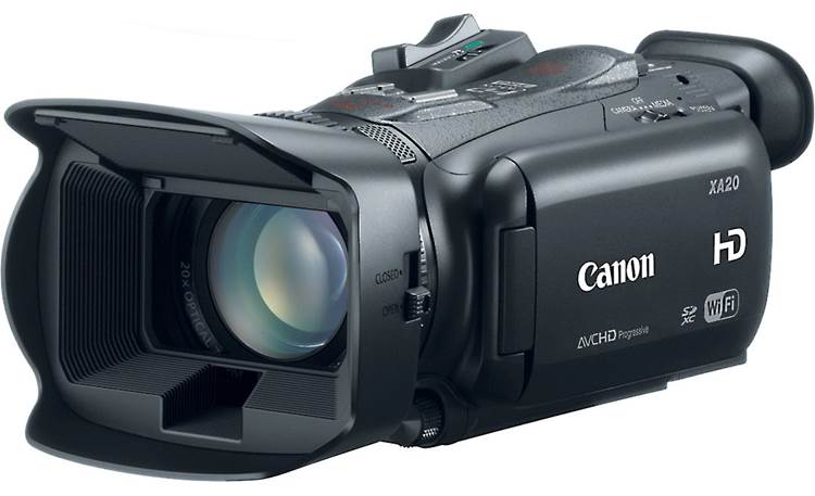 Canon XA20 Front, 3/4 view, from right, LCD stored