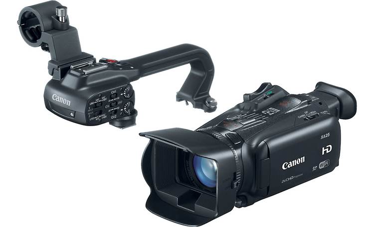 Canon XA25 The detachable handle assembly hosts audio connections and controls