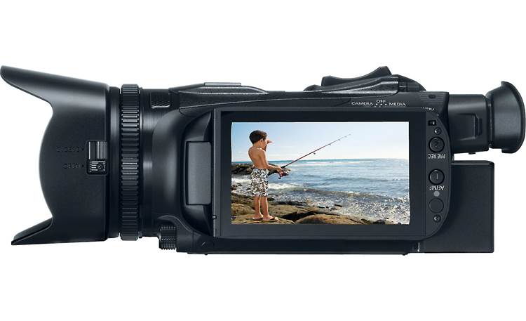 Canon XA25 Left side view, with LCD rotated outward for monitoring