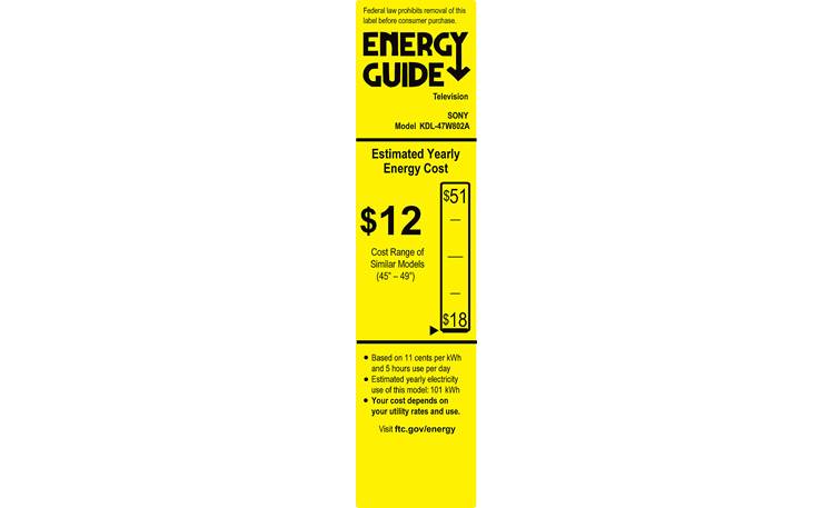 Sony KDL-47W802A EnergyGuide label