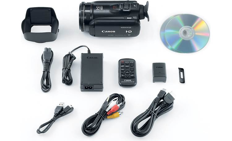 Canon VIXIA HF G20 Camcorder shown with supplied accessories