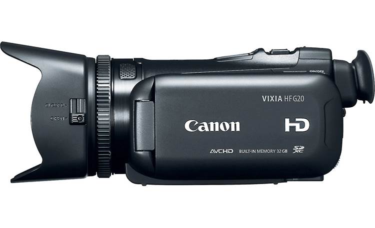 Canon VIXIA HF G20 Left side view, with LCD touchscreen rotated inward for storage