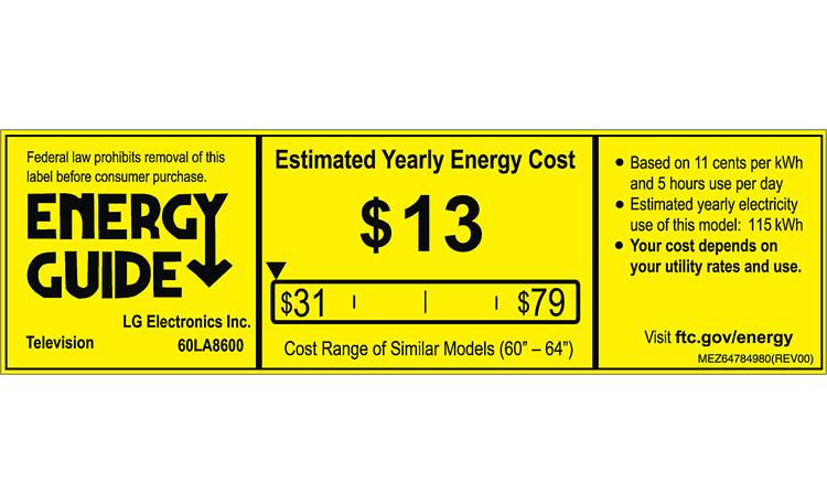 LG 60LA8600 EnergyGuide label