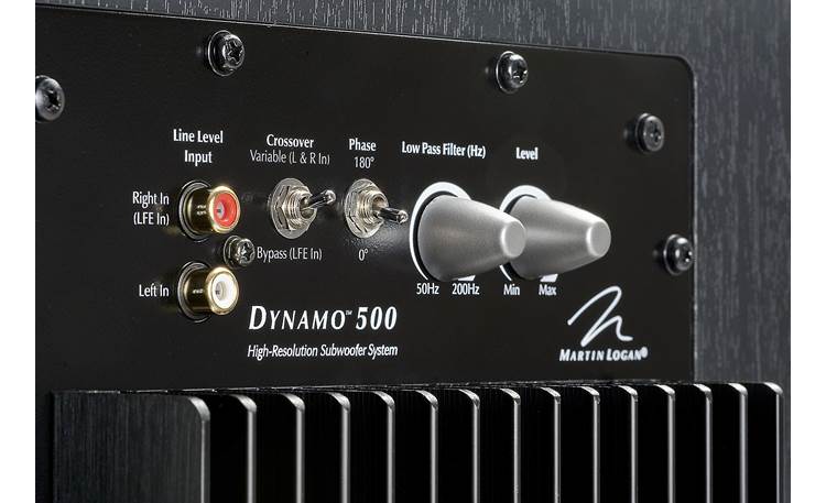 MartinLogan Dynamo™ 500 Closeup detail of subwoofer connections and controls