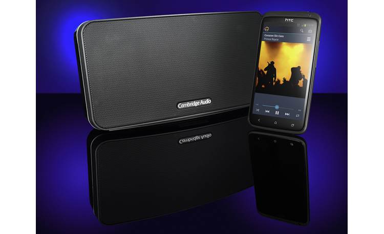 Cambridge Audio Minx Go Black - shown with smartphone (not included) for size comparison