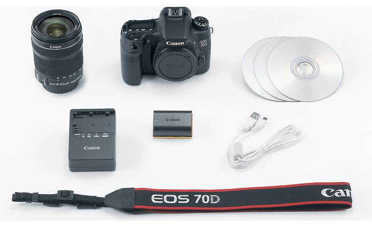 Canon EOS 70D Telephoto Lens Kit Shown with supplied accessories