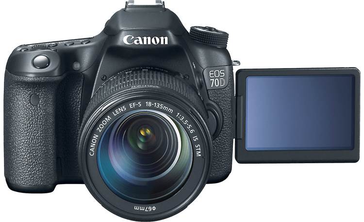 Canon EOS 70D Telephoto Lens Kit Front, straight-on, with LCD rotated forward for self-portraits